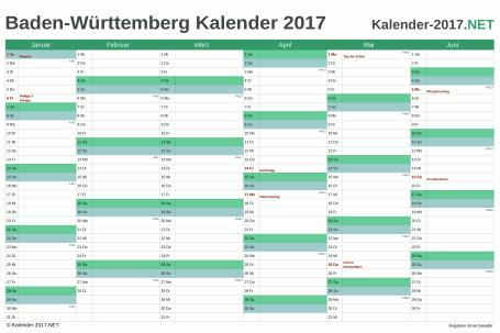 Baden-Württemberg Halbjahreskalender 2017 Vorschau