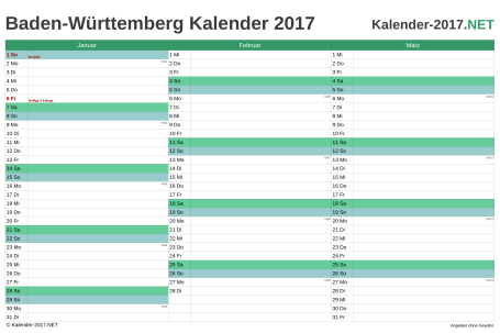 Baden-Württemberg Quartalskalender 2017 Vorschau