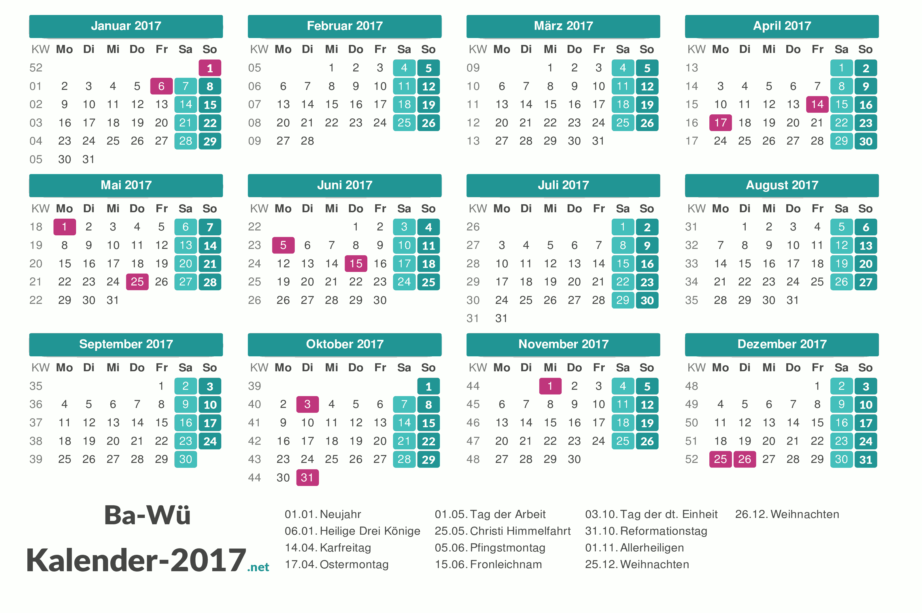 Kalender 2017 Baden Wurttemberg