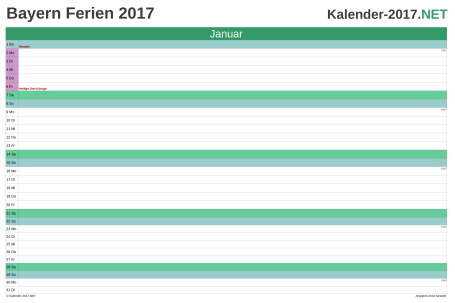 Monatskalender 2017 zum Ausdrucken zum Ausdrucken - mit FerienBayern Vorschau