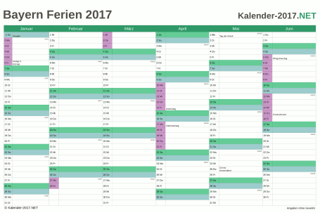 Vorschau EXCEL-Halbjahreskalender 2017 mit den Ferien Bayern