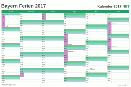 Halbjahreskalender 2017 zum Ausdrucken zum Ausdrucken - mit FerienBayern Vorschau