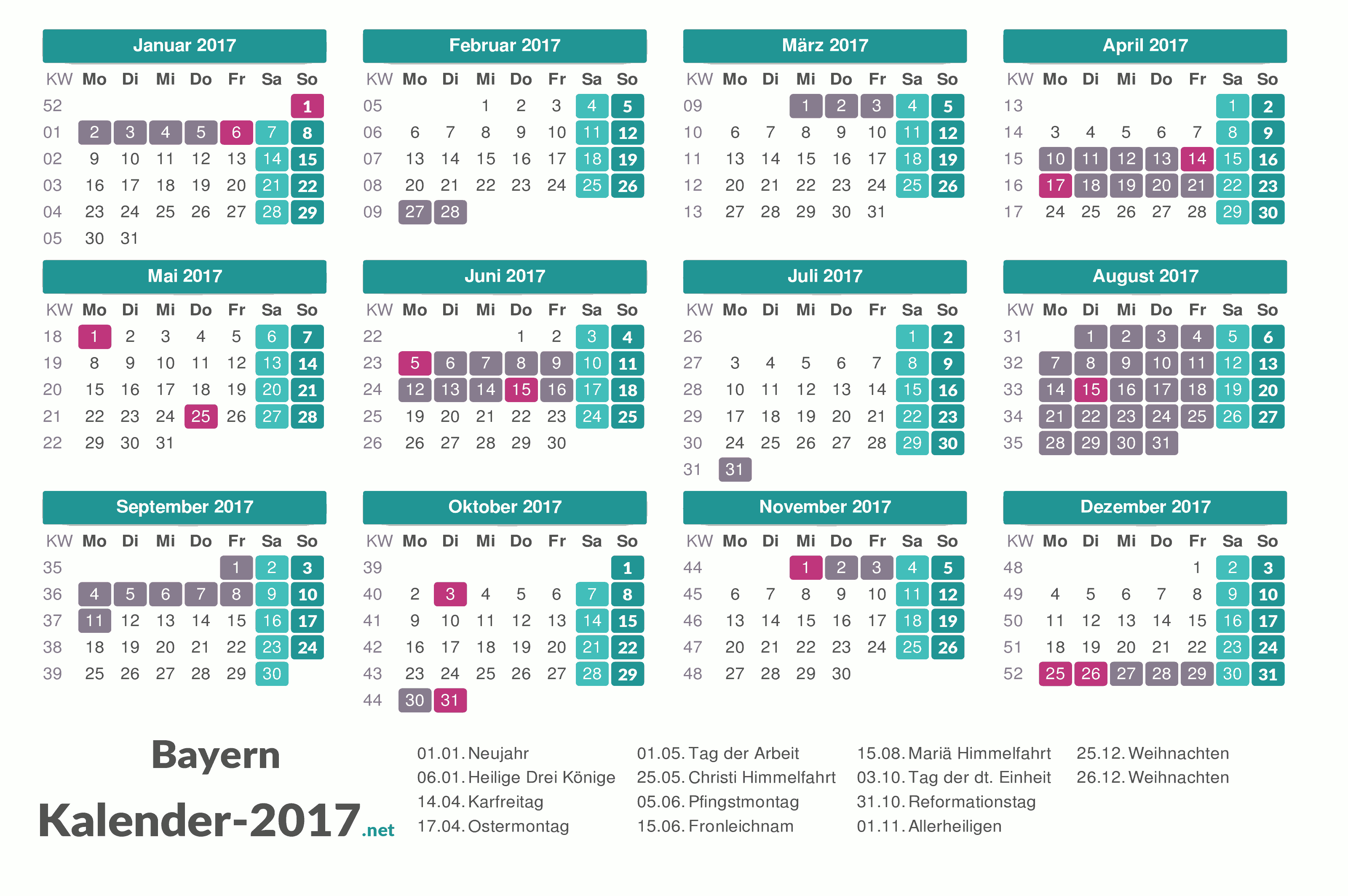 Ferien Bayern 2017 Ferienkalender Ubersicht