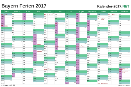 Vorschau EXCEL-Kalender 2017 mit den Ferien Bayern