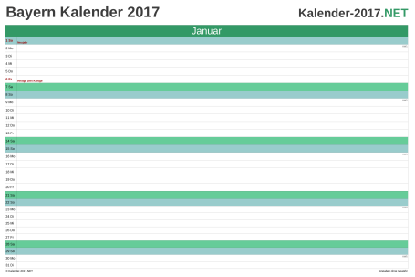 Vorschau Monatskalender 2017 für EXCEL Bayern