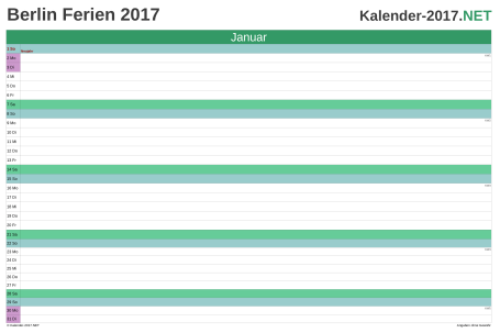 Monatskalender mit Ferien Berlin 2017 Vorschau