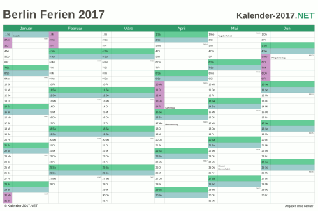 Halbjahreskalender mit Ferien Berlin 2017 Vorschau