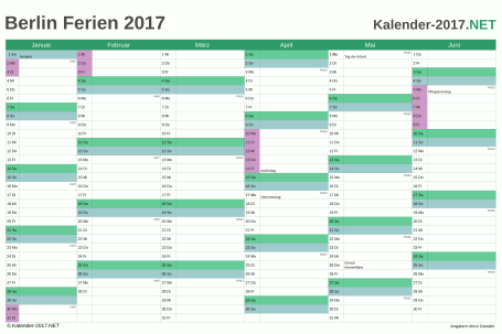 Halbjahreskalender 2017 zum Ausdrucken zum Ausdrucken - mit FerienBerlin Vorschau