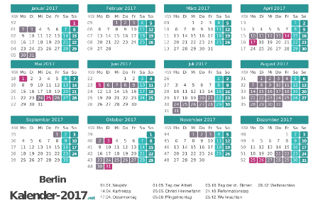 Ferien 2017 + Feiertage zum Ausdrucken - Berlin Vorschau