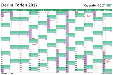 Kalender 2017 zum Ausdrucken zum Ausdrucken - mit FerienBerlin Vorschau