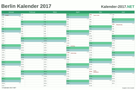 Vorschau Halbjahreskalender 2017 für EXCEL Berlin