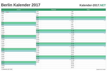 Vorschau Quartalskalender 2017 für EXCEL Berlin