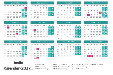 Berlin Kalender 2017 + Feiertage Vorschau