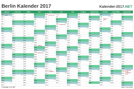 Vorschau Kalender 2017 für EXCEL mit Feiertagen Berlin