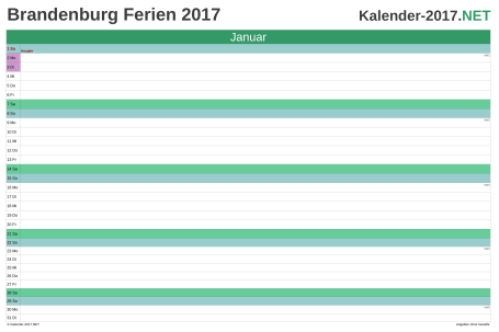 Monatskalender 2017 zum Ausdrucken zum Ausdrucken - mit FerienBrandenburg Vorschau