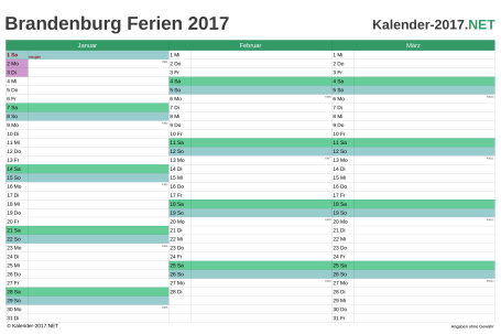 Quartalskalender 2017 zum Ausdrucken zum Ausdrucken - mit FerienBrandenburg Vorschau