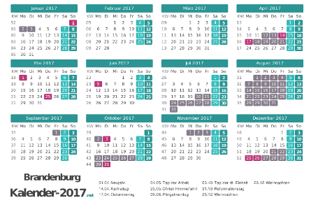 Ferien 2017 + Feiertage zum Ausdrucken - Brandenburg Vorschau