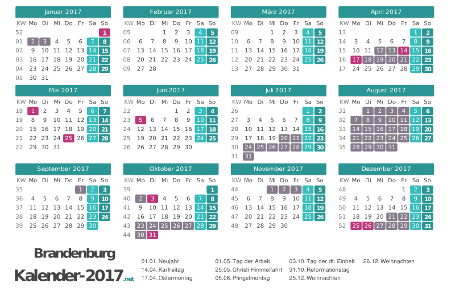 Kalender mit Ferien Brandenburg 2017 Vorschau