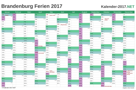 Vorschau EXCEL-Kalender 2017 mit den Ferien Brandenburg