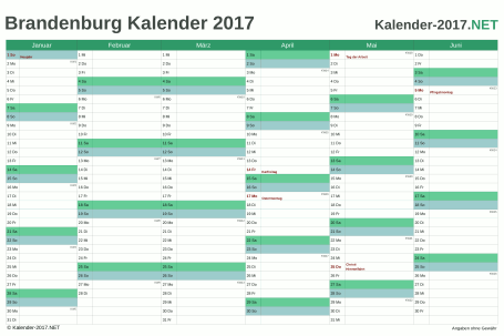 Vorschau Halbjahreskalender 2017 für EXCEL Brandenburg