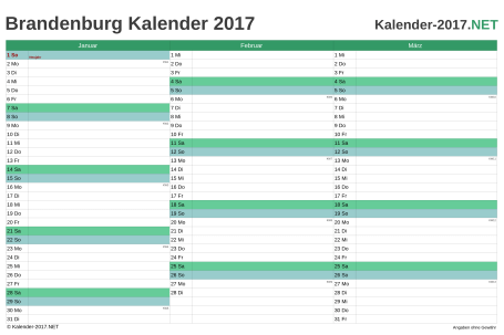 Vorschau Quartalskalender 2017 für EXCEL Brandenburg