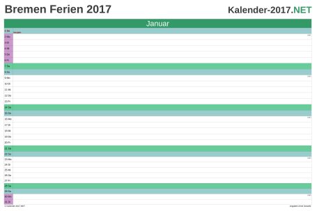 Monatskalender 2017 zum Ausdrucken zum Ausdrucken - mit FerienBremen Vorschau