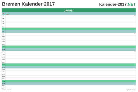 Vorschau Monatskalender 2017 für EXCEL Bremen