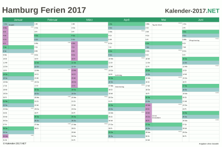 Halbjahreskalender 2017 zum Ausdrucken zum Ausdrucken - mit FerienHamburg Vorschau