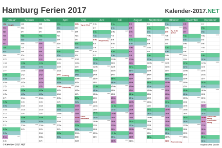 Kalender mit Ferien Hamburg 2017 Vorschau