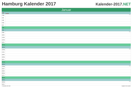 Vorschau Monatskalender 2017 für EXCEL Hamburg