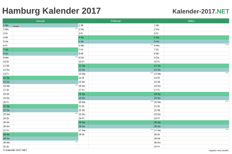 Vorschau Quartalskalender 2017 für EXCEL Hamburg