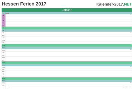 Monatskalender mit Ferien Hessen 2017 Vorschau