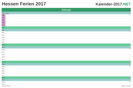 Monatskalender 2017 zum Ausdrucken zum Ausdrucken - mit FerienHessen Vorschau