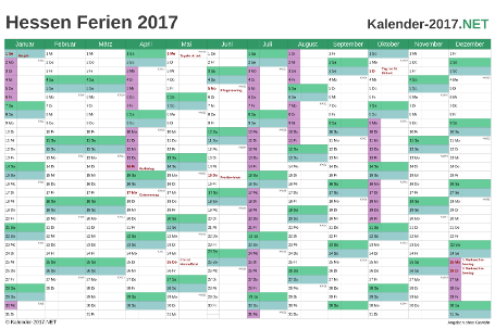 Vorschau EXCEL-Kalender 2017 mit den Ferien Hessen