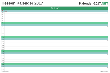 Vorschau Monatskalender 2017 für EXCEL Hessen