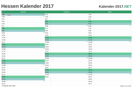 Hessen Quartalskalender 2017 Vorschau