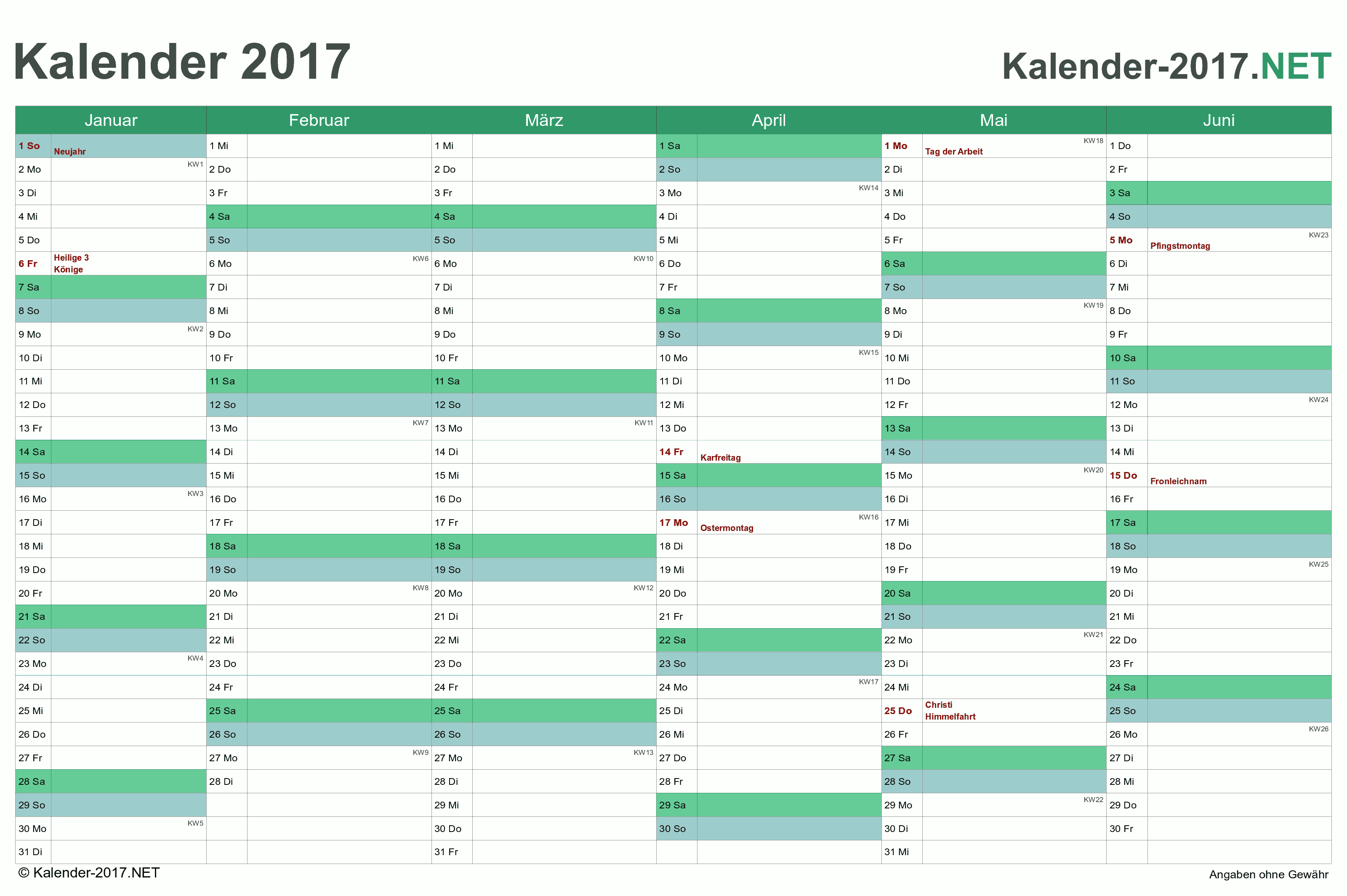 Kalender 2017 Mit Feiertagen Ferien