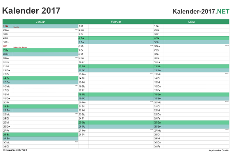 Quartalskalender 2017 Vorschau