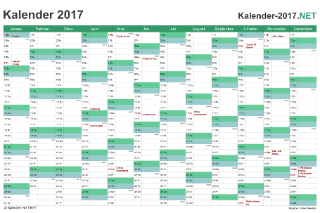 Vorschau Kalender 2017 für EXCEL mit Feiertagen Deutschland