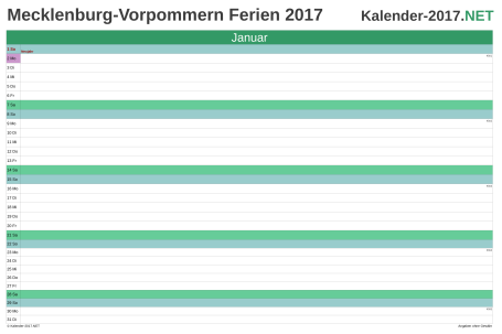 Vorschau EXCEL-Monatskalender 2017 mit den Ferien Meck-Pomm