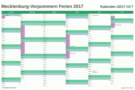 Halbjahreskalender mit Ferien Meck-Pomm 2017 Vorschau