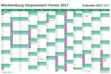 Vorschau EXCEL-Kalender 2017 mit den Ferien Meck-Pomm