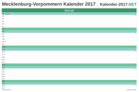 Vorschau Monatskalender 2017 für EXCEL Meck-Pomm