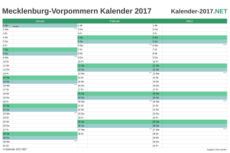 Quartalskalender 2017 Vorschau