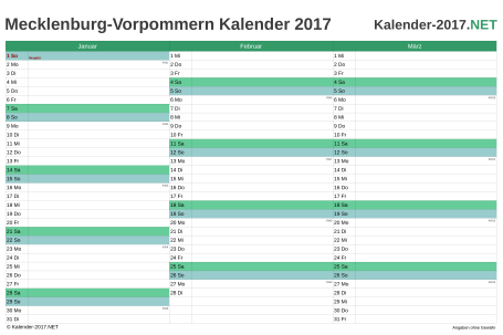 Vorschau Quartalskalender 2017 für EXCEL Meck-Pomm