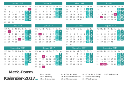 Meck-Pomm Kalender 2017 + Feiertage Vorschau