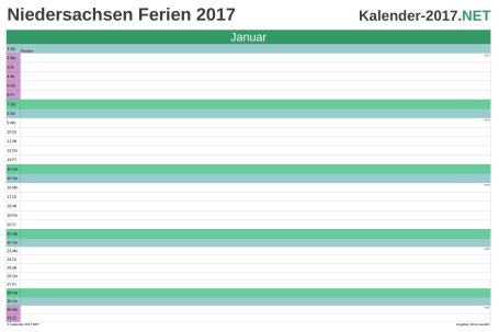 Monatskalender mit Ferien Niedersachsen 2017 Vorschau