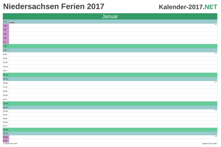 Monatskalender 2017 zum Ausdrucken zum Ausdrucken - mit FerienNiedersachsen Vorschau