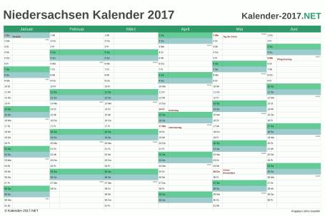 Niedersachsen Halbjahreskalender 2017 Vorschau