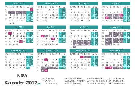 Kalender mit Ferien Nordrhein-Westfalen 2017 Vorschau